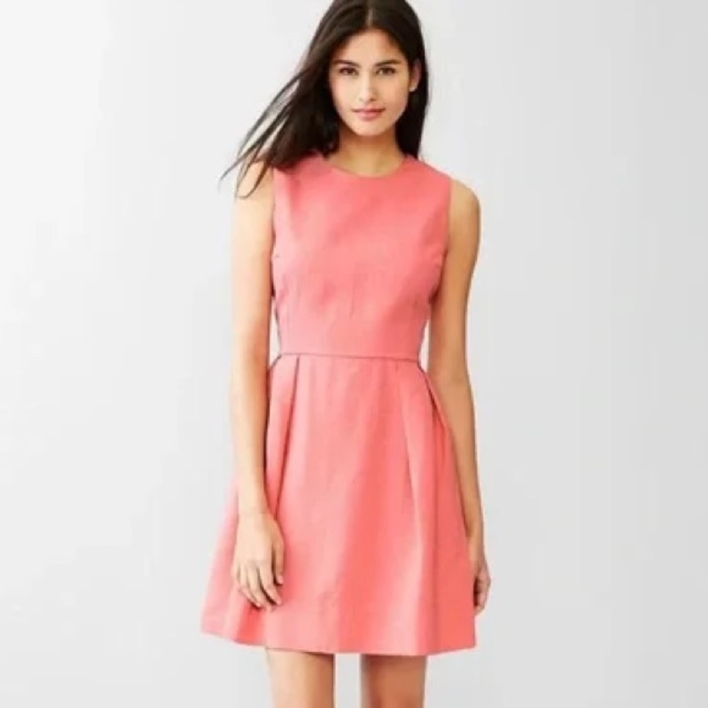 Gap Fit Flare Elegant Coral Sleeveless 100% Linen Dress Size 6